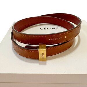 CÉLINE Triple Tour Wrap Leather Bracelet Burgundy Gold Phoebe Philo Era L NIB